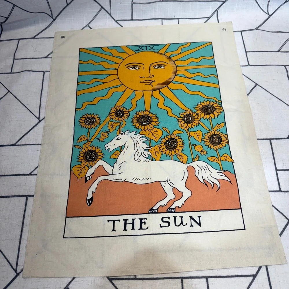 Tarot Card Wall Hanging Set 22x16 Multicolor Sun Moon Star Cotton 3pc BOHO Witch